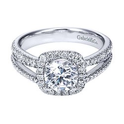 14K White Gold Round Halo Diamond Engagement Ring Surrey Vancouver Canada Langley Burnaby Richmond