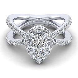 14K White Gold Pear Shape Halo Diamond Engagement Ring Surrey Vancouver Canada Langley Burnaby Richmond