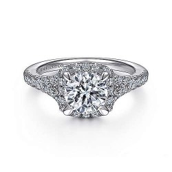 14K White Gold Cushion Halo Round Diamond Engagement Ring Surrey Vancouver Canada Langley Burnaby Richmond