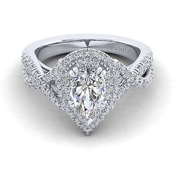  14K White Gold  Double halo 14K White Gold Pear Shape Diamond Engagement Ring GabrielCo Surrey Vancouver Canada Langley Burnaby Richmond