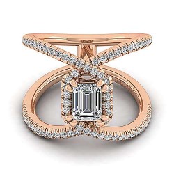 14K Rose Gold Halo Emerald Cut Diamond Engagement Ring Surrey Vancouver Canada Langley Burnaby Richmond