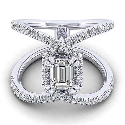 Platinum Halo Emerald Cut Diamond Engagement Ring Surrey Vancouver Canada Langley Burnaby Richmond