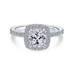  18K White Gold  Double halo 18K White Gold Cushion Cut Diamond Engagement Ring GabrielCo Surrey Vancouver Canada Langley Burnaby Richmond