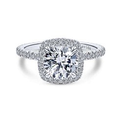  18K White Gold  Double halo 18K White Gold Round Diamond Engagement Ring GabrielCo Surrey Vancouver Canada Langley Burnaby Richmond