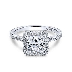  18K White Gold  Double halo 18K White Gold Princess Cut Diamond Engagement Ring GabrielCo Surrey Vancouver Canada Langley Burnaby Richmond