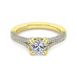 14K Yellow Gold Cushion Cut Diamond Engagement Ring Surrey Vancouver Canada Langley Burnaby Richmond