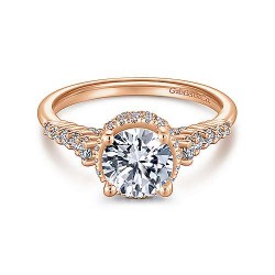 14K Rose Gold Hidden Halo Round Diamond Engagement Ring Surrey Vancouver Canada Langley Burnaby Richmond