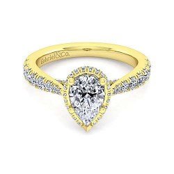 14K Yellow Gold Hidden Halo Pear Shape Diamond Engagement Ring Surrey Vancouver Canada Langley Burnaby Richmond
