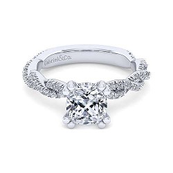 14K White Gold Twisted Cushion Cut Diamond Engagement Ring Surrey Vancouver Canada Langley Burnaby Richmond