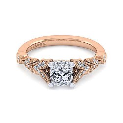 14K White-Rose Gold Cushion Cut Diamond Engagement Ring Surrey Vancouver Canada Langley Burnaby Richmond