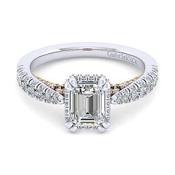 14K White-Rose Gold Emerald Cut Diamond Engagement Ring Surrey Vancouver Canada Langley Burnaby Richmond