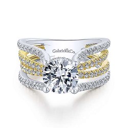 14K White-Yellow Gold Split Shank Round Diamond Engagement Ring Surrey Vancouver Canada Langley Burnaby Richmond