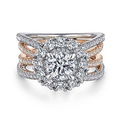  14K WhiteRose Gold  Double halo 14K White-Rose Gold Round Diamond Engagement Ring GabrielCo Surrey Vancouver Canada Langley Burnaby Richmond
