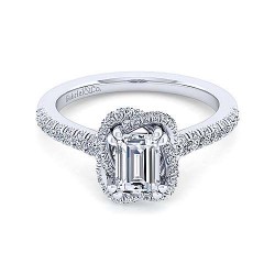  14K White Gold  Halo 14K White Gold Halo Emerald Cut Diamond Engagement Ring GabrielCo Surrey Vancouver Canada Langley Burnaby Richmond