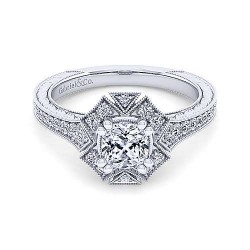  14K White Gold  Halo Unique 14K White Gold Art Deco Cushion Cut Halo Diamond Engagement Ring GabrielCo Surrey Vancouver Canada Langley Burnaby Richmond