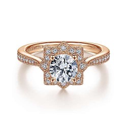  14K Rose Gold  Halo Unique 14K Rose Gold Vintage Inspired Halo Diamond Engagement Ring GabrielCo Surrey Vancouver Canada Langley Burnaby Richmond