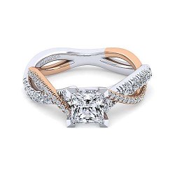  14K WhiteRose Gold  Free form 14K White-Rose Gold Princess Cut Diamond Twisted Engagement Ring GabrielCo Surrey Vancouver Canada Langley Burnaby Richmond