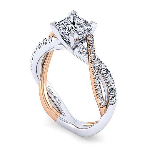14K WhiteRose Free form 14K White-Rose Gold Princess Cut Diamond Twisted Engagement Ring Surrey Vancouver Canada Langley Burnaby Richmond