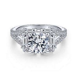 Unique 18K White Gold Art Deco Halo Diamond Engagement Ring Surrey Vancouver Canada Langley Burnaby Richmond