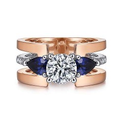  14K WhiteRose Gold  Three Stone 14K White-Rose Gold Round 3 Stone Sapphire and Diamond Engagement Ring GabrielCo Surrey Vancouver Canada Langley Burnaby Richmond