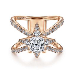  14K Rose Gold  Split shank 14K Rose Gold Princess Cut Diamond Engagement Ring GabrielCo Surrey Vancouver Canada Langley Burnaby Richmond