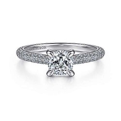  14K White Gold  Straight 14K White Gold Cushion Cut Diamond Engagement Ring GabrielCo Surrey Vancouver Canada Langley Burnaby Richmond
