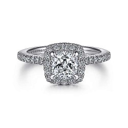  14K White Gold  Halo 14K White Gold Cushion Halo Diamond Engagement Ring GabrielCo Surrey Vancouver Canada Langley Burnaby Richmond