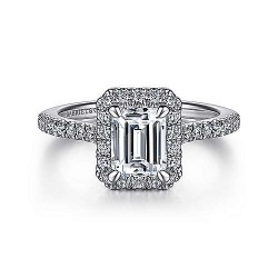  14K White Gold  Halo 14K White Gold Halo Emerald Cut Diamond Engagement Ring GabrielCo Surrey Vancouver Canada Langley Burnaby Richmond