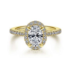  14K Yellow Gold  Halo 14K Yellow Gold Oval Halo Diamond Engagement Ring GabrielCo Surrey Vancouver Canada Langley Burnaby Richmond