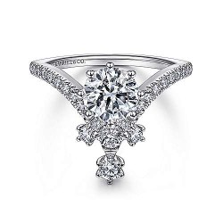  14K White Gold  Free form 14K White Gold Round V Shape Diamond Engagement Ring GabrielCo Surrey Vancouver Canada Langley Burnaby Richmond