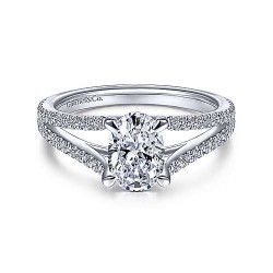  14K White Gold  Split shank 14K White Gold Oval Diamond Engagement Ring GabrielCo Surrey Vancouver Canada Langley Burnaby Richmond