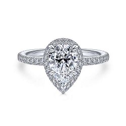  14K White Gold  Halo 14K White Gold Pear Shape Halo Diamond Engagement Ring GabrielCo Surrey Vancouver Canada Langley Burnaby Richmond