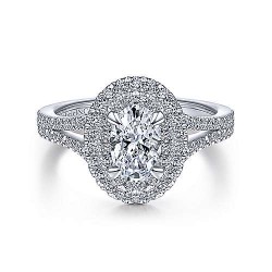  14K White Gold  Double halo 14K White Gold Oval Diamond Engagement Ring GabrielCo Surrey Vancouver Canada Langley Burnaby Richmond