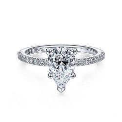  14K White Gold  Straight 14K White Gold Pear Shape Diamond Engagement Ring GabrielCo Surrey Vancouver Canada Langley Burnaby Richmond