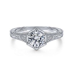  14K White Gold  Straight Vintage Inspired 14K White Gold Round Diamond Engagement Ring GabrielCo Surrey Vancouver Canada Langley Burnaby Richmond