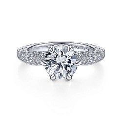  18K White Gold  Straight Vintage Inspired 18K White Gold Round Diamond Engagement Ring GabrielCo Surrey Vancouver Canada Langley Burnaby Richmond