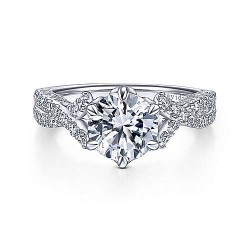 Vintage Inspired 18K White Gold Twisted Round Diamond Engagement Ring Surrey Vancouver Canada Langley Burnaby Richmond