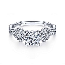  14K White Gold  Free form 14K White Gold Round Three Stone Diamond Engagement Ring GabrielCo Surrey Vancouver Canada Langley Burnaby Richmond