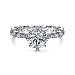  14K White Gold  Straight Vintage Inspired 14K White Gold Round Diamond Engagement Ring GabrielCo Surrey Vancouver Canada Langley Burnaby Richmond