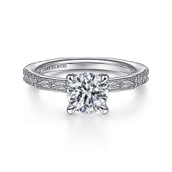  14K White Gold  Straight Art Deco 14K White Gold Round Diamond Engagement Ring GabrielCo Surrey Vancouver Canada Langley Burnaby Richmond