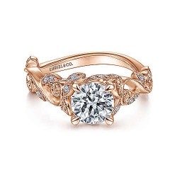  14K Rose Gold  Free form 14K Rose Gold Floral Round Diamond Engagement Ring GabrielCo Surrey Vancouver Canada Langley Burnaby Richmond