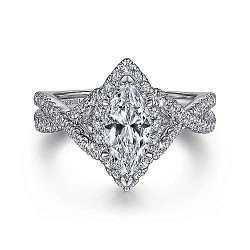  14K White Gold  Halo 14K White Gold Marquise Shape Halo Diamond Engagement Ring GabrielCo Surrey Vancouver Canada Langley Burnaby Richmond