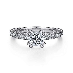  14K White Gold  Straight 14K White Gold Cushion Cut Diamond Engagement Ring GabrielCo Surrey Vancouver Canada Langley Burnaby Richmond