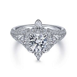 14K White Gold Floral Halo Round Diamond Engagement Ring Surrey Vancouver Canada Langley Burnaby Richmond