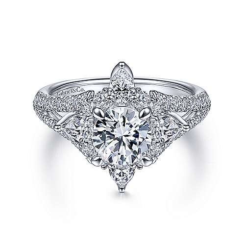 14K White Halo 14K White Gold Floral Halo Round Diamond Engagement Ring Surrey Vancouver Canada Langley Burnaby Richmond