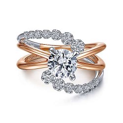  14K WhiteRose Gold  Free form 14K White-Rose Gold Bypass Round Diamond Engagement Ring GabrielCo Surrey Vancouver Canada Langley Burnaby Richmond