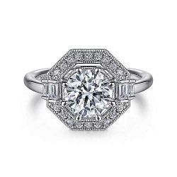 14K White Gold  Halo Art Deco 14K White Gold Round Halo Diamond Engagement Ring GabrielCo Surrey Vancouver Canada Langley Burnaby Richmond