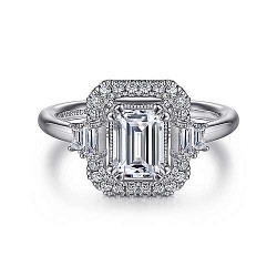  14K White Gold  Halo Art Deco 14K White Gold Emerald Cut Halo Diamond Engagement Ring GabrielCo Surrey Vancouver Canada Langley Burnaby Richmond