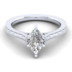  14K White Gold  Solitaire Vintage Inspired 14K White Gold Marquise Shaped Solitaire Engagement Ring GabrielCo Surrey Vancouver Canada Langley Burnaby Richmond