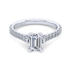 14K White Gold  Straight 14K White Gold Emerald Cut Diamond Engagement Ring GabrielCo Surrey Vancouver Canada Langley Burnaby Richmond
